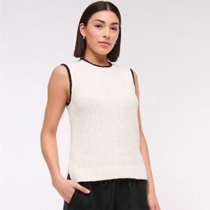 Abercrombie & Fitch Textural Crew Sweater Shell Black White Knit Top Size Medium